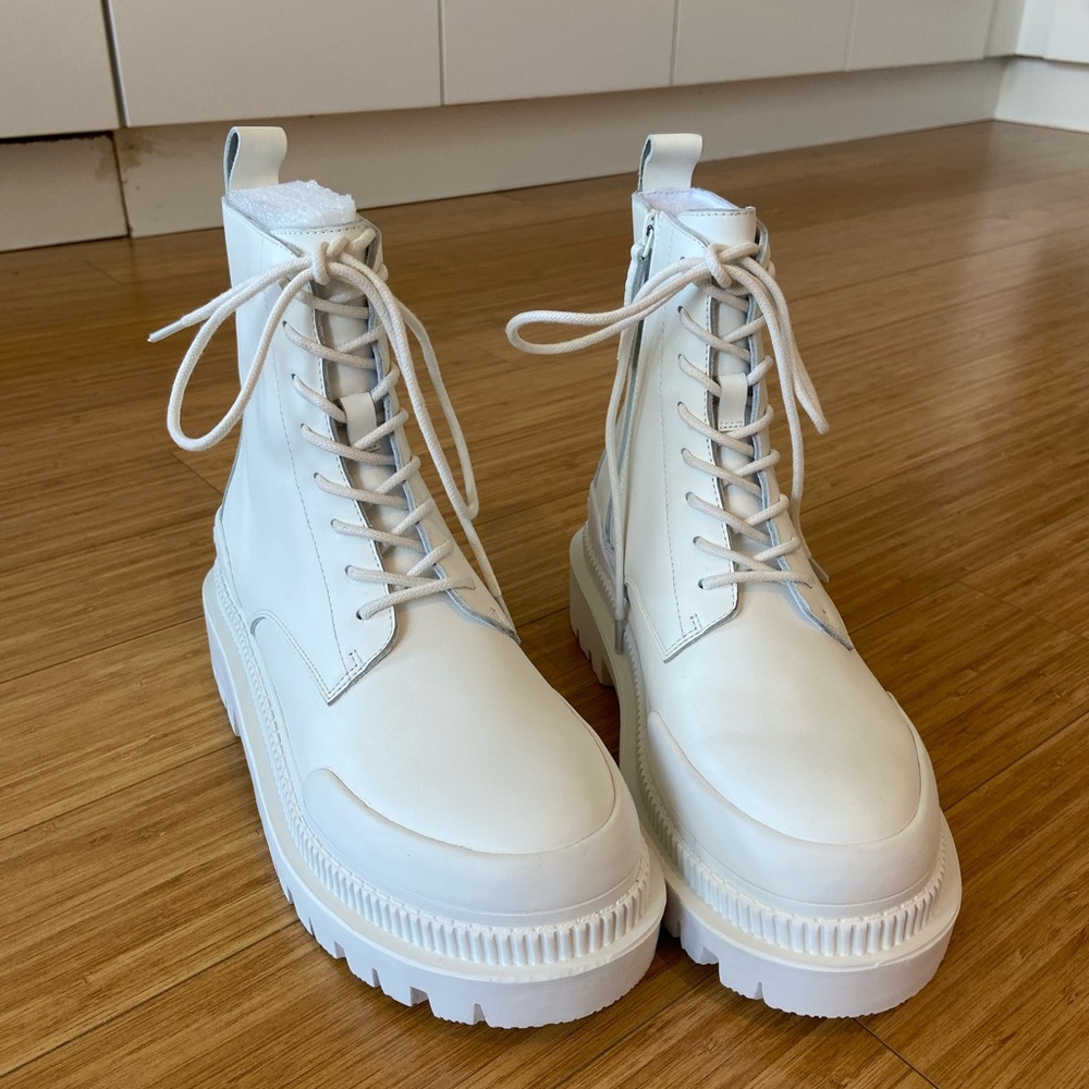 Sadi Studios White Platform Combat Boots - Brand New
